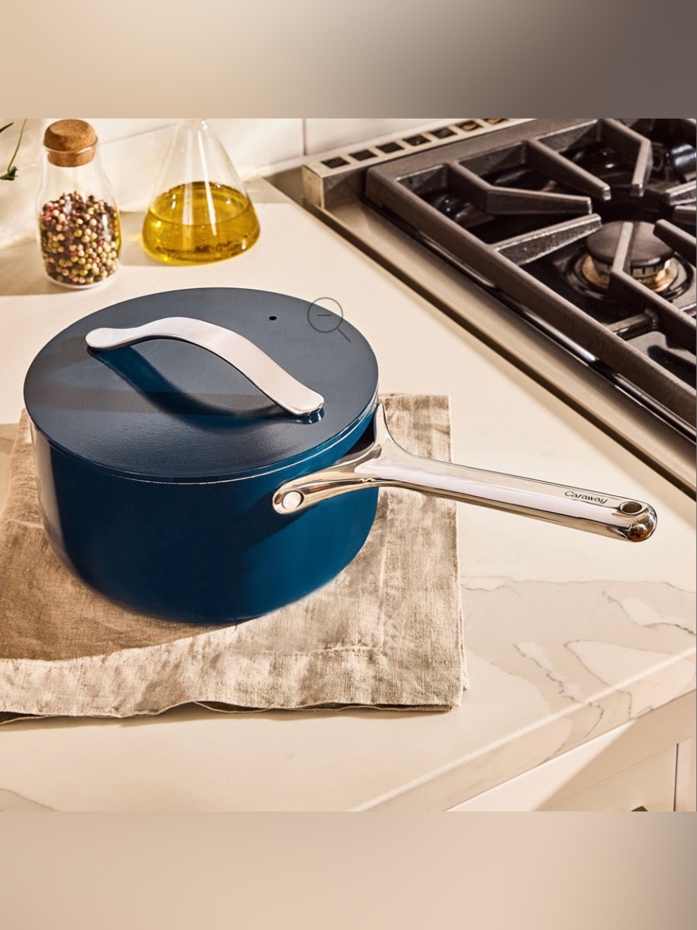 Caraway Home Non-Stick Dutch Pan Navy  Casserole Pan & sauce pan set of 2 - Picture 3 of 15